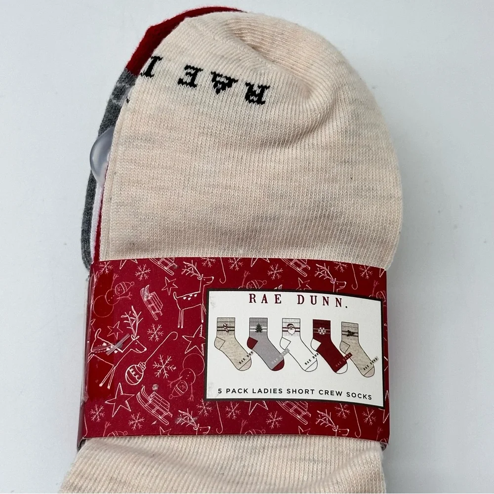 Rae Dunn 5-pack Ladies Short Crew Socks Holiday Christmas Limited Edition